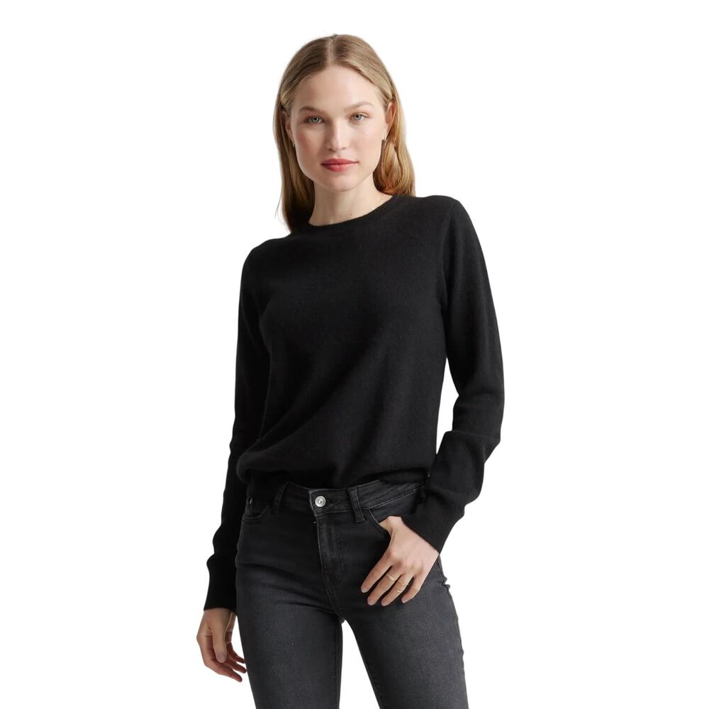 EUC Quince Women's M Mongolian Cashmere Crewneck Sweater Black Preppy Retro
